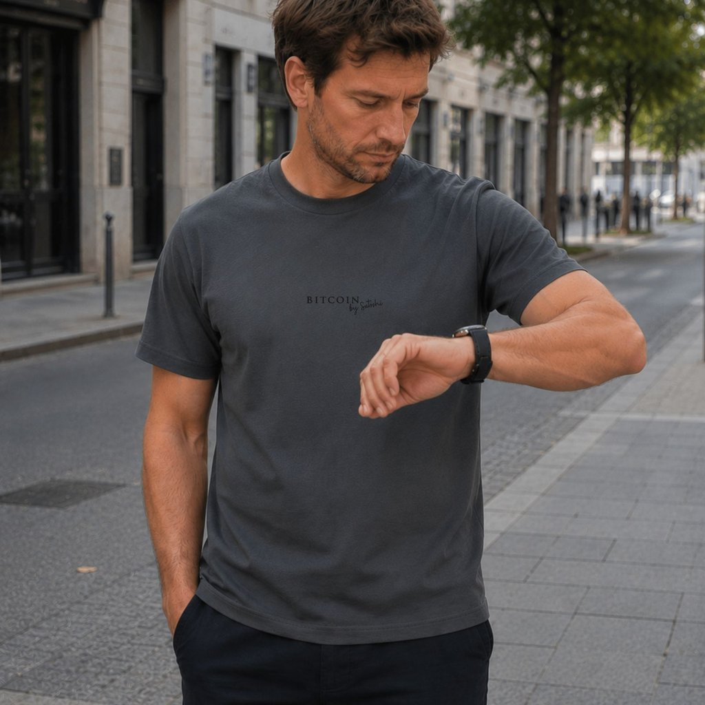 Satoshi Signature T-Shirt in Anthrazit am Model